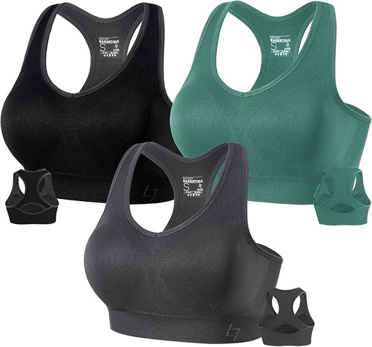 FITTIN Racerback Sports Bras for Women - Padded Seamless Support Bra for Yoga Gym Workout Fitness
