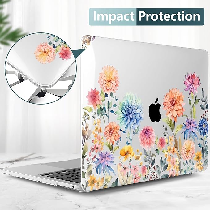 TWOLSKOO Compatible with MacBook Pro 13 inch Case 2023-2016 A2338 M2/M1 A2251 A2289 A2159 A1989 A1706, Plastic Hard Shell Cover & Keyboard Skin & Screen Protector - Beautiful Flowers