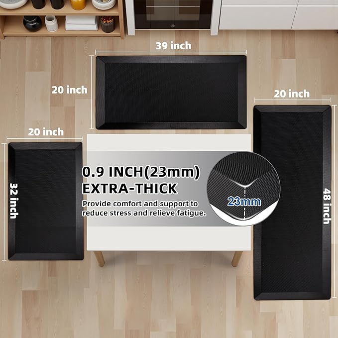 Anti Fatigue Kitchen Mats for Floor, 9/10 Extra Thick Cushioned Standing Desk Mat, Comfort Memory Foam Ergonomic Kitchen Rugs and Mats Non-Slip Waterproof for Office, Kitchen, Sink, 20" x 32"