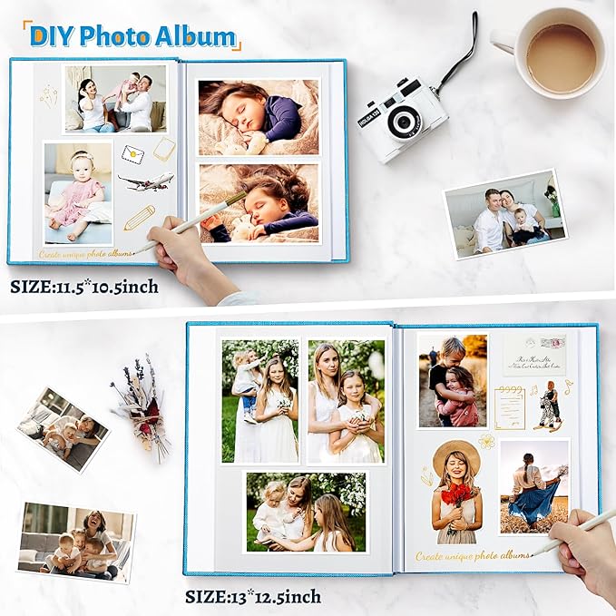 Photo Album Self Adhesive Scrapbook,120 Pages Large Photo Book for 4x6,5x7,8x10 Pictures,DIY Album for Baby Wedding Family Travel Birthday,with Metallic Pen and Scraper
