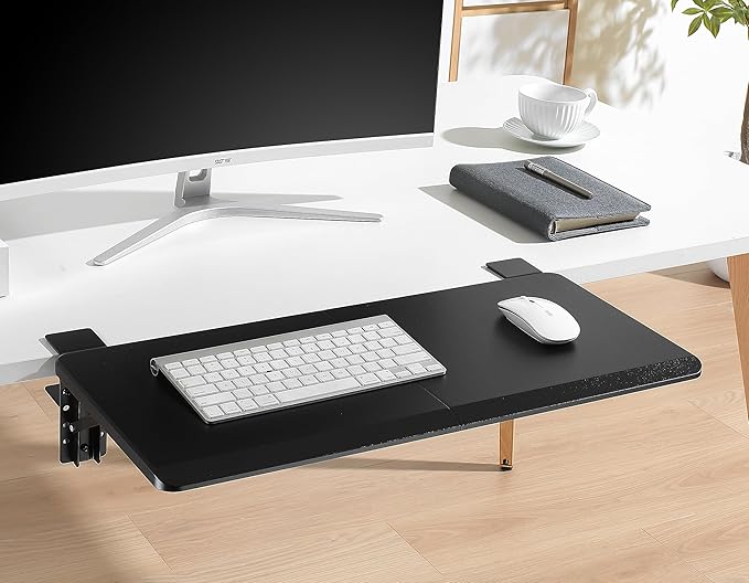 ETHU Ergonomics Desk Extender Tray, 25.6"x11.4" Large Size Foldable Keyboard Drawer Tray Clamp On, Armrest Support for Home and Office (Black)