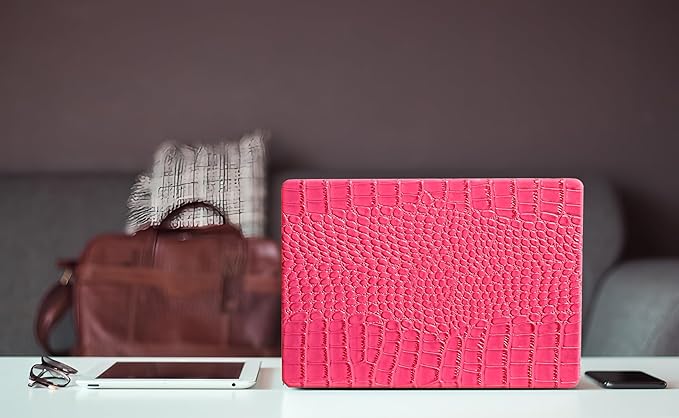 KEROM Compatible with Crocodile MacBook Air 13 Inch Case 2025-2022 M4 M3 M2 A3240 A3113 A2681, Textured Elegant Luxury Aligator Skin Snakeskin PU Leather Hardshell Case & Keyboard Cover, Pink