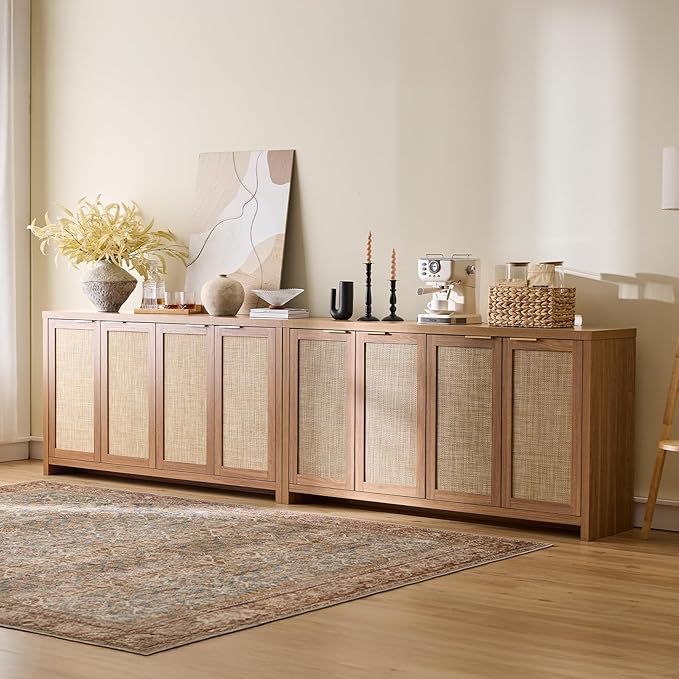 Walsham 61'' Buffet Cabinet with Storage, Adjustable Shelf Sideboard Rattan Entryway Console Cabinet with Doors Modern Credenza Coffee Bar Station for Kichen Living Room Holds 410lb Weathered Oak