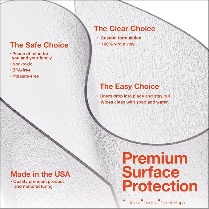 Clear Table Protector, USA Made, Safe, 44 x 72 Inch, 2mm Thick Pebble Textured Vinyl, Clear Waterproof Table Cover Protector, Custom Size Tablecloth Protector