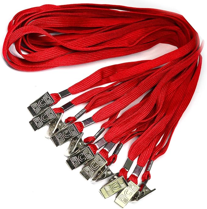 Beebel Lanyard 100 Pack Red Badge Lanyards Flat Lanyards Round 32" with Badge Clip