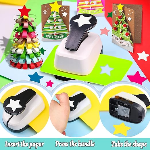 Star Hole Punch, Star Punches for Paper Crafts, Stars Paper Puncher Shape, 1 inch Stars Punch for Crafting, Large Hole Puncher, Scrapbook Punches 2 in, 1.5 in, 1 in, 5/8 in, 3/8 in - 5 Pcs