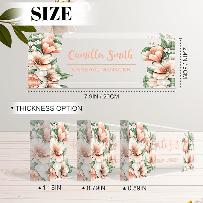 Ship Next Day Personalized Name Plate for Desk, Custom Acrylic Desk Name Sign, Office Appreciation Gifts for Women Men Coworkers Boss Teacher Employee (Flower-Lily)