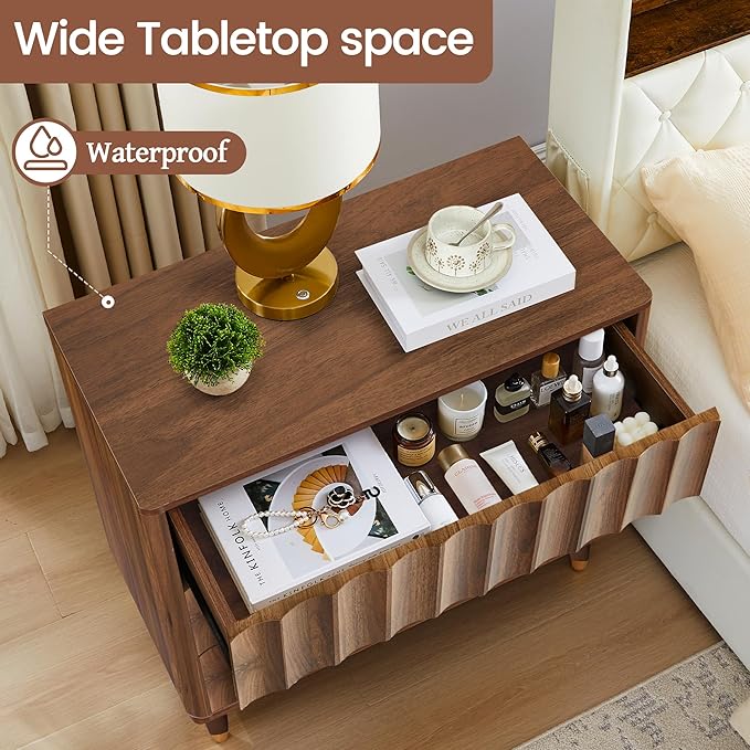 Fluted 3 Drawer Dresser, 31.5" Wide Modern Storage Chest of Drawers, Wood Drawer Organizer for Bedroom, Living Room, Hallway