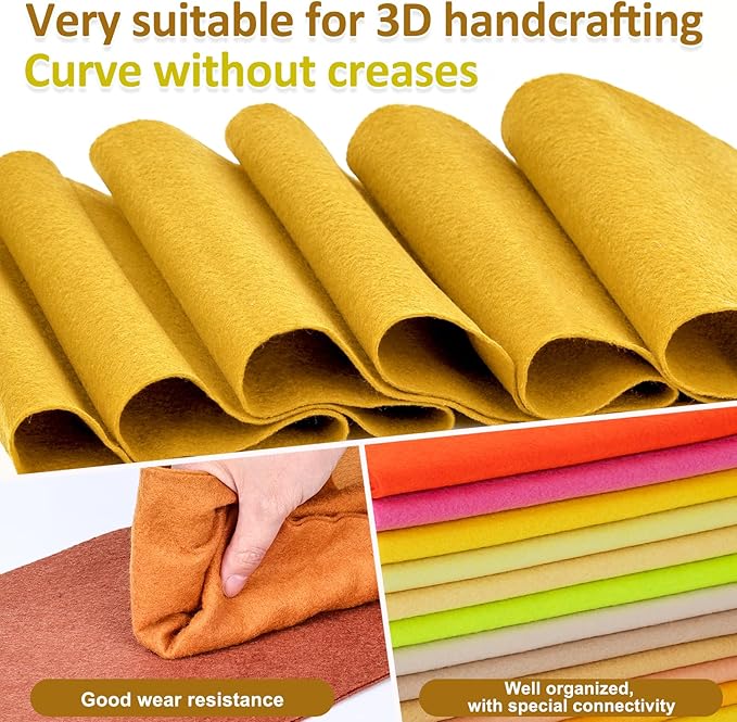XSEINO 13 Rolls 8"x35" 1.4mm Thick Soft Felt Fabric Sheet 13 Assorted Yellow Series Colors Felt Pack for DIY Craft Sewing Squares Nonwoven Patchwork