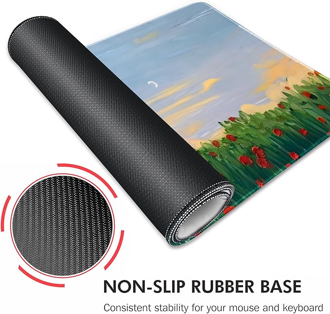 Galdas Gaming Mouse Pad XXL XL Large Long Extended Big Mousepad Non-Slip Rubber Keyboard Mouse Pad with Stitched Edges for Laptop Home Office (31.5x11.8x0.08 Inch) … (Cure Red Flower)