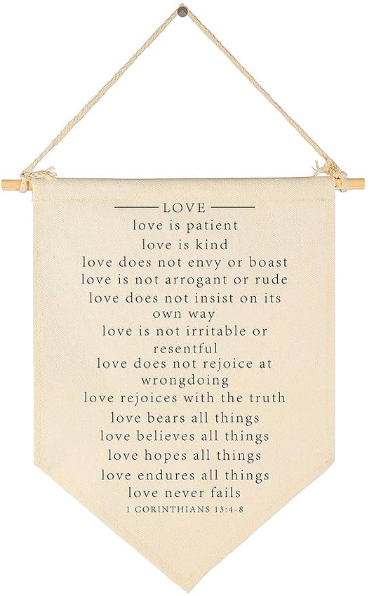 Bible Verse Art- Minimal Christian Wall Decor-Bible Gift-Scripture Hanging Flag Art Decor-Banner Wall Sign Gift-Farmhouse Living Room Bedroom Home Decoration-Valentines Day-Love Is Patient