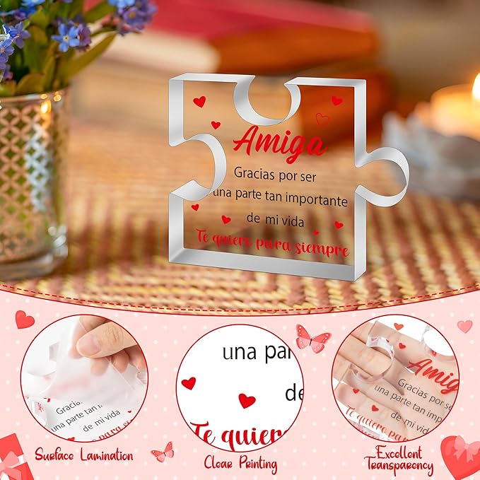 Yopyame Spanish Friends Birthday Gifts - Regalos para Amiga Acrylic Puzzle Plaque Best Friendship Acrylic Desk Sign Te quiero para siempre Keepsake Paperweight in Spanish for Best Friend Birthday Gift