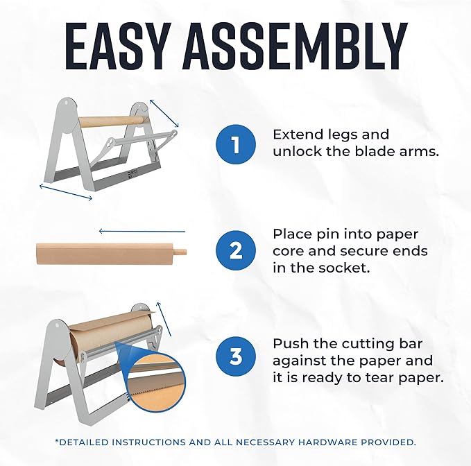 Bryco Goods 18 Inch Paper Roll Dispenser and Cutter, Wall Mountable & Non-Slip Tabletop, Heavy-Duty Steel Frame – Kraft, Butcher, Freezer, Wrapping Paper Holder – for Home, Office, Craft Projects