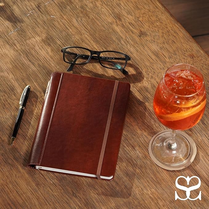 SETTINI® Lined Journal - Classic Journal for Writing Gift Set - Hardcover Vegan Leather, Includes Luxury Pen in a Unique Pen Holder, 192 Pages, 6 x 8.5 inches, Birthday Gift