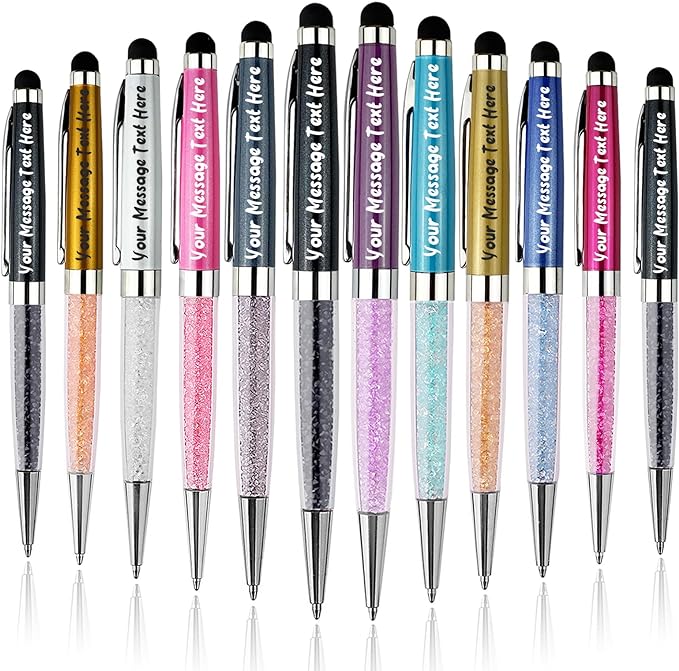 Personalized Business Pens with Stylus - Custom Engraved Metal Ballpoint Pen for Executives, Teachers, and Students. Ideal Gift for Graduations, Promotions 12pcs/Pack