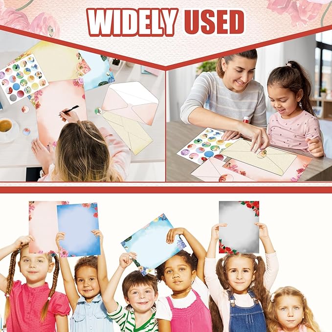 250Pcs Watercolor Stationery Paper and Envelope Set with 100 Letterhead Papers and 50 Envelopes, 10 Design for Letter Writing,Invitations Computer Holidays Party Notes, 8.5x11 Inch-Floral