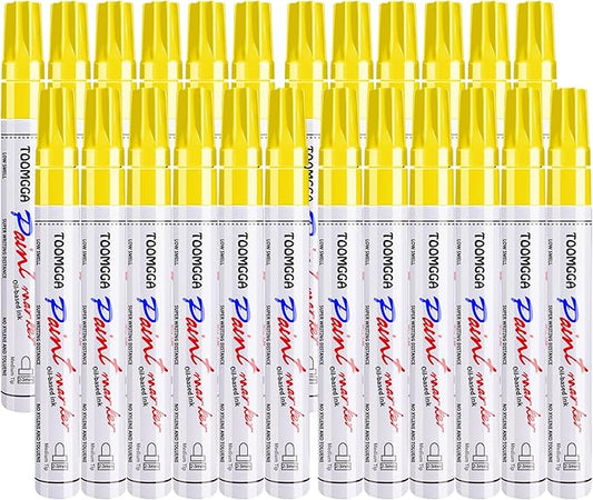 Yellow Paint Pens Permanent Paint Markers - 24 Pack Oil Based Marking Pens, Medium Point, Quick Drying and Waterproof for Rock Painting Car Tyre Metal, Plastic, Canvas, Wood, Glass