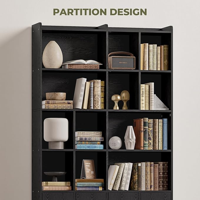 IRONCK Bookshelves and Bookcase, 6 Tiers Large Bookshelf with 4 Doors, Floor Standing Tall Display Storage Shelves for Home Office, Living Room, Bedroom, Black