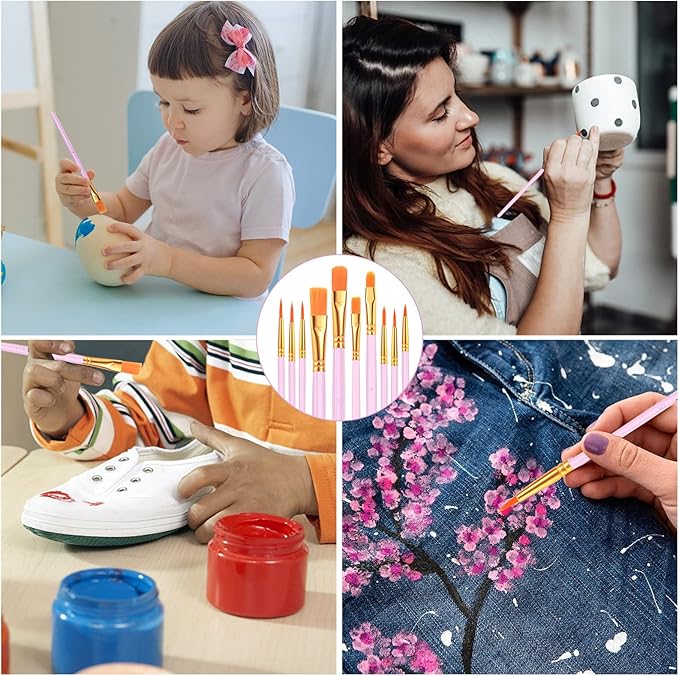 ESRICH Acrylic Paint Brushes Set, 16 Packs/160 Pcs, Pink, Suitable for Acrylic, Oil, Watercolor,Rock Body Face Nail Art,Perfect Suit of Art Painting, Best Gift for Kids Adult Drawing