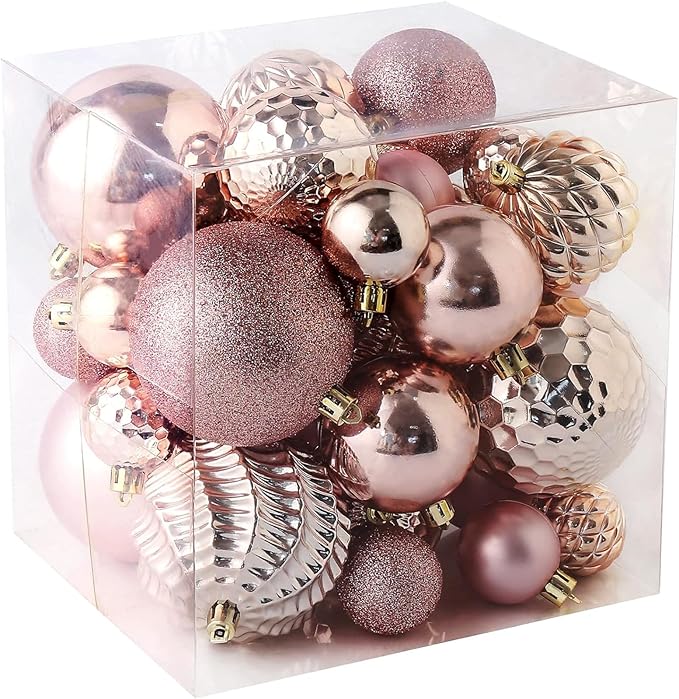 Christmas Balls Ornaments -36pcs Shatterproof Christmas Tree Decorations with Hanging Loop for Xmas Tree Wedding Holiday Party Home Decor,6 Styles in 3 Sizes(Rose Gold)