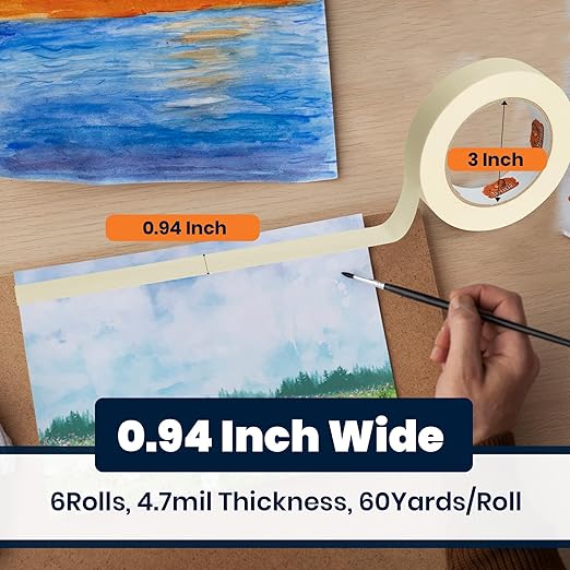 General Purpose Masking Tape Beige White 0.94 Inches x 60 Yards, Bulk Painters Tape for Painting, Labeling, DIY Arts Crafts, Home Office School Projects, 36 Rolls