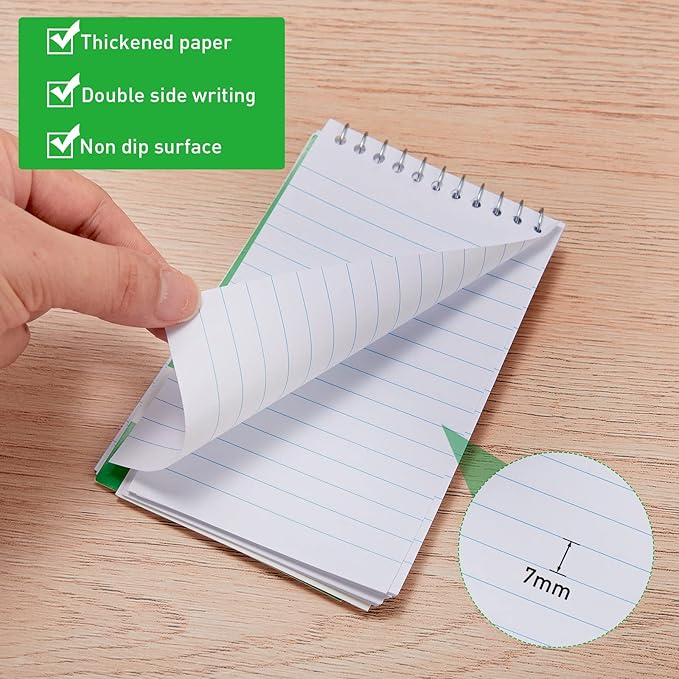 Thenshop 200 Pads Spiral Memo Bulk 3'' x 5'' Top Bound Memo Book 60 Sheets Small Mini Notebooks Lined Wire Bound Pocket Steno Book for Home, Office, School (Black,Green,Dark Blue,Red)