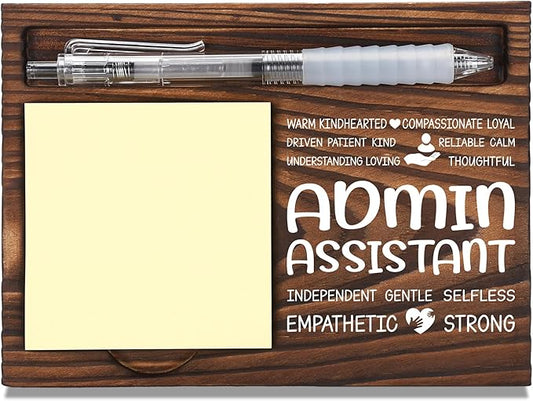 Admin Assistant Appreciation Gifts, Thank You Gift for Admin Assistant, Administrative Office Coworkers Staff Appreciation Gifts, Sticky Note Holder Wooden Notepad & Pen Holder 6.5" x 4.7" - FTA294