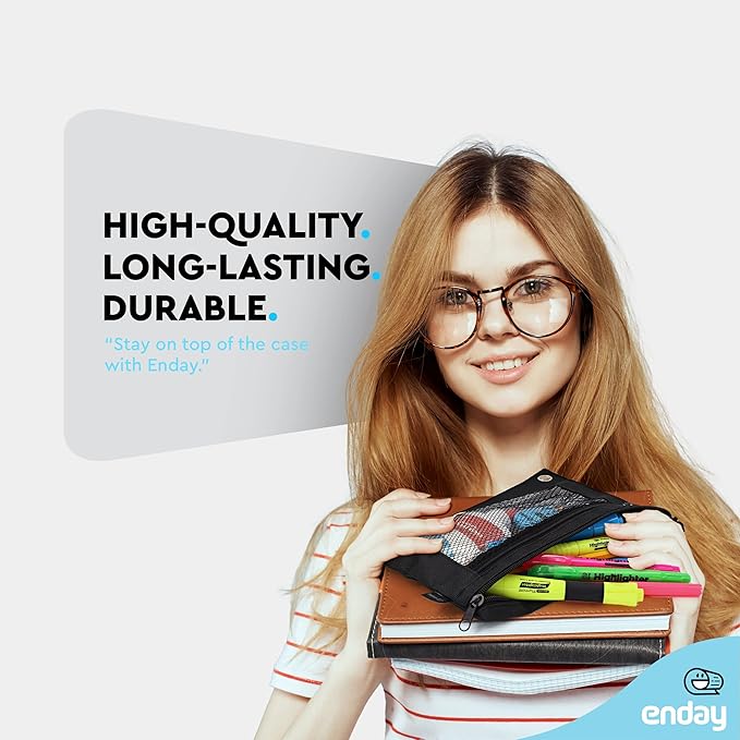 Enday Black Pencil Pouch For 3 Ring Binder, Zippered Binder Pencil Pouches, 3 Ring Pencil Pouch for Binder, Pencil Case for Binder, Large Pencil Bags for School, Home, and Office (2 Pack)