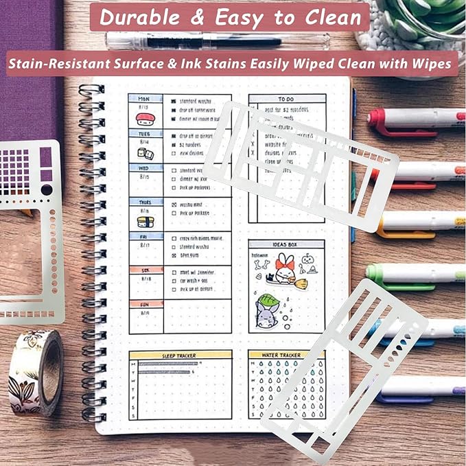 Handmade Flexible Record Template,3PC Stencils Drafting Tools,Reusable Templates Planner Stencils for Journaling Checklist/Habit Trackers/Task Lists/Daily Planning (#C)