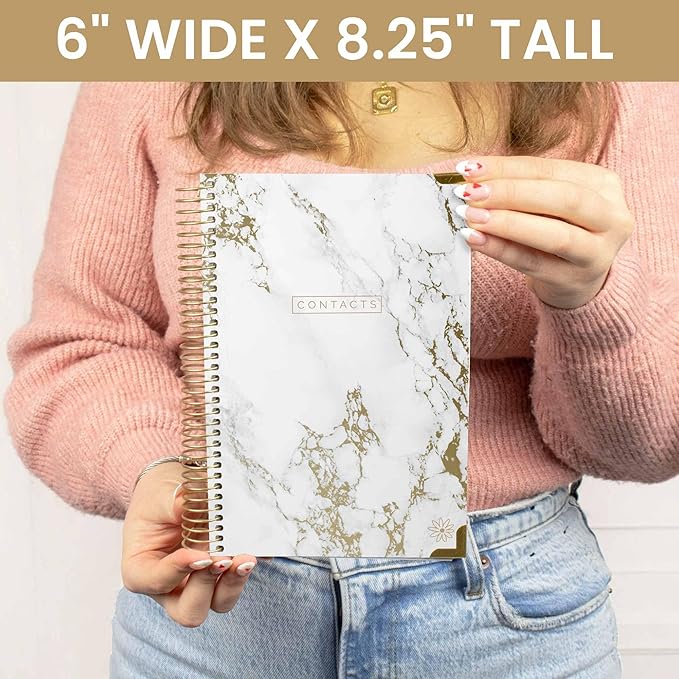 bloom daily planners New Address Book with Alphabetical Tabs - Hardcover Contact Book & Password Book Organizer for Addresses, Phone Numbers, Birthdays & Anniversaries (6” x 8.25”) - Marble