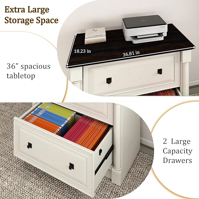 blini 2 Drawer File Cabinet Farmhouse Lateral File Cabinet with Hanging File Folders，Fits Letter/Legal/A4 Sizes, 36.8" Large Wood File Storage Cabinets Printer Stand for Home Office