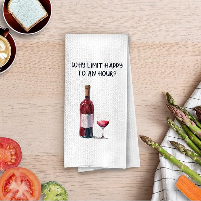 Wine Gifts Kitchen Towels - Gifts for Wine Lovers Dish Towels, Bartender Gifts for Women Decorative Waffle Hand Tea Towel, 16x24 Inches