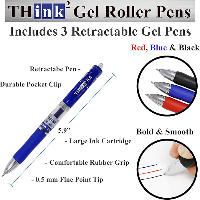 Think2 24 Pack School Supplies Kit. Includes 3 Highlighters, 4 Permanent Markers, 2 Dry Erase Markers, 12 Color Gel Pens and 3 Retractable Pens. Study Supplies