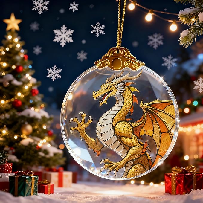 Dragons Christmas Ornaments, Fourth Wing Merch, Wing Dragon Gifts Bookish Decor, 2.75" Glass Fantasy Dragon Ornament for Christmas Tree, Bookshelf & Fantasy Room Decor