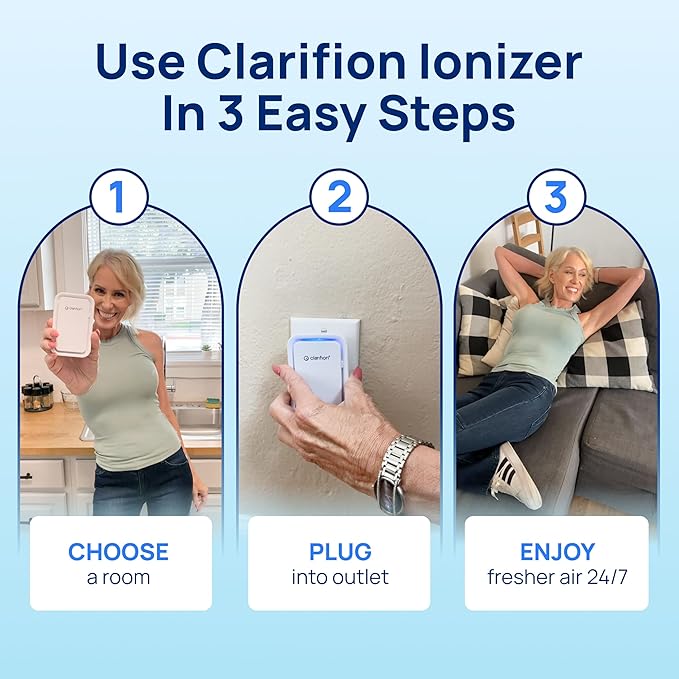 Clarifion - Air Ionizers for Home (6 Pack), Negative Ion Filtration System, Quiet Air Freshener for Bedroom, Office, Kitchen, Portable Air Filter Odor, Smoke Dust, Pets, Eliminator, Mini Air Cleaner