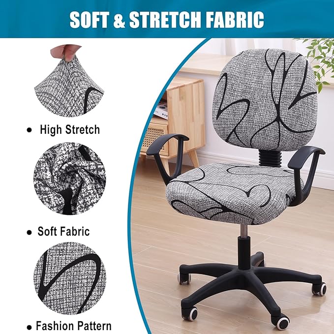 Smiry Stretch Printed Office Computer Chair Covers, Universal Washable Removable Desk Rotating Chair Slipcovers Protector, Seat + Backrest Cover - Grey and Black