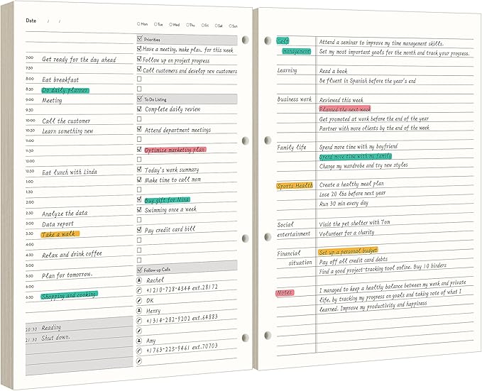 EMSHOI Undated Daily Planner - A4 Large To Do List Notebook Appointment Book for Productivity Time Management, with Hourly Planner Refills, Hardcover Binder Leather Journal - 240 Pages, 9.2x12