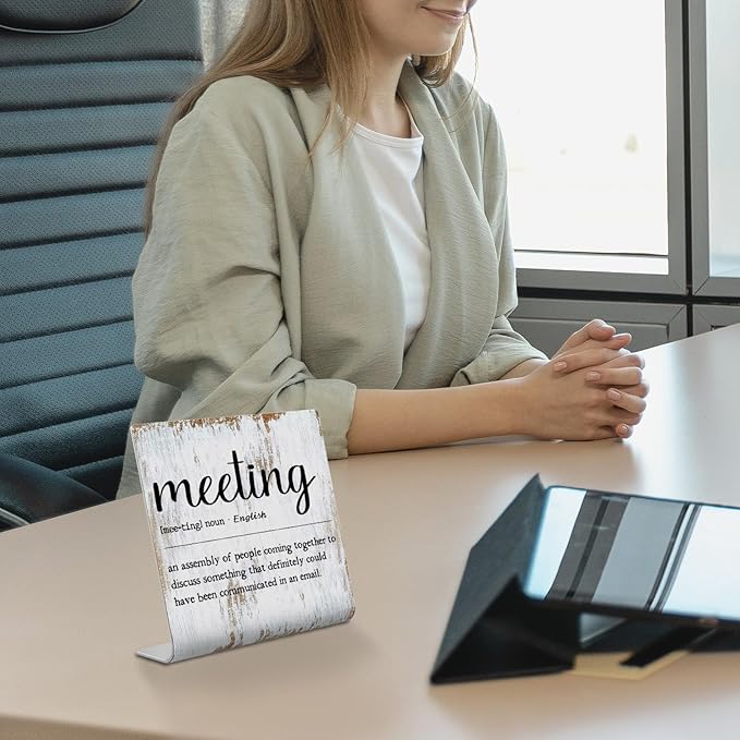 meeting Definition Office Sign Plaque, office gifts for coworkers desk funny,Gift for Women Men,Cute Office Tabletop Decor,Motivational Office Desk Decor XUV82