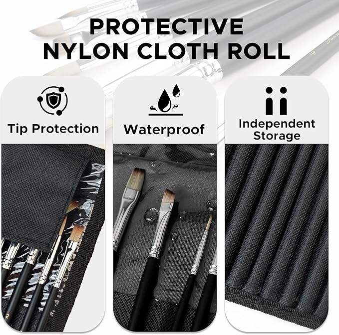 Bougimal 25-Piece Professional Paint Brush Set, Perfect for Acrylic, Oil, Watercolor & Gouache Painting, Includes Canvas Roll-Up Case & Palette Knife - Ideal Art Supplies Gift Set