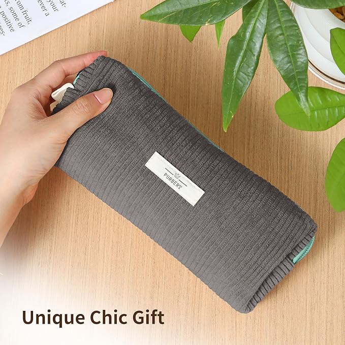 Pencil Bag Pen Case, Soft Corduroy Small Pencil Pouch Organizer with Zipper, Cute Pencil Case Pouch Stationery for Girls and Boys – Grey