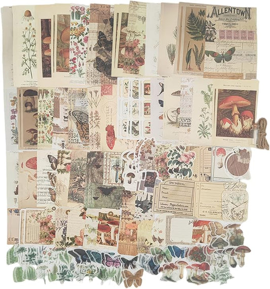 200 Pieces Vintage Ephemera Scrapbooking Supplies Pack Scrapbook Paper Sticker Material Pack for Art Journaling Bullet Journals Planners Collage Decoupage Crafter Gifts (Forest)