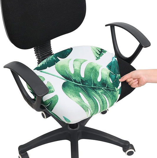 Smiry Printed Office Computer Chair Seat Covers, Stretch Fit Universal Desk Rotating Chair Cover Washable Removable Seat Cushion Protectors - Green