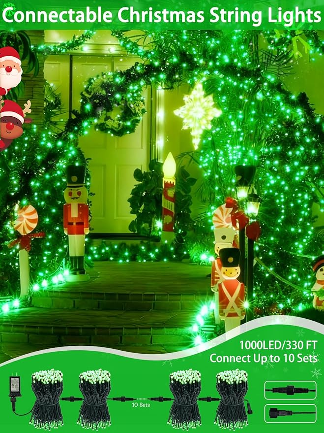 2-Pack 66FT 200 LED Christmas Lights, 13 Modes Extendable Christmas Tree Lights with Timer & Memory, Waterproof Twinkle Fairy Lights Green Wire Outdoor String Lights Indoor for Xmas Tree (Green)