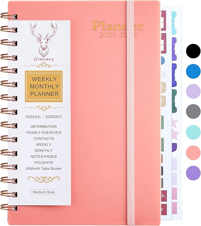 Daily Planner 2025-2026, Weekly and Monthly Planner 2025-2026 Academic Year, July 2025-December 2026 Calender Planner, 8.2"×5.5", 18 Months (JUL.2025-DEC.2026 Pink)