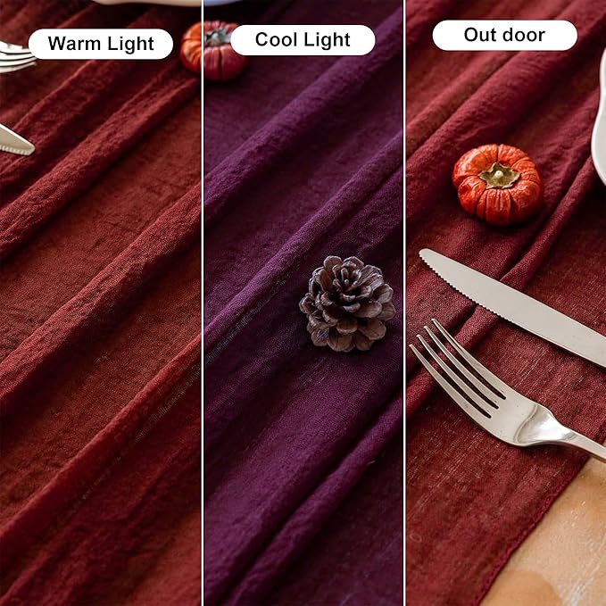 Burgundy Christmas Table Runner Decor Red Cheesecloth Gauze 120 Inch 10 FT Rustic Boho Cheese Cloth Runner for Wedding Baby Bridal Shower Party Long Sheer Home Christmas Decorations