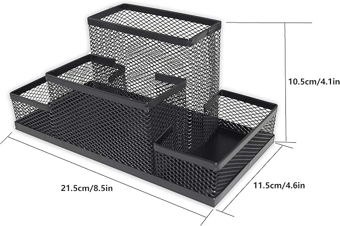 Fengtaiyuan T02 Black-Plus, Big Black Metal Wire Mesh Pencil Holder, Desktop Organizer