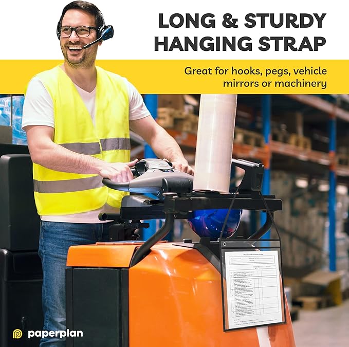 Hanging Job Ticket Holders 9x12 - (30 Pack), 8.5 x 11 Letter Size, Dry Erase Pockets, Clear & Black Plastic Sleeves - Reusable, Water-Resistant