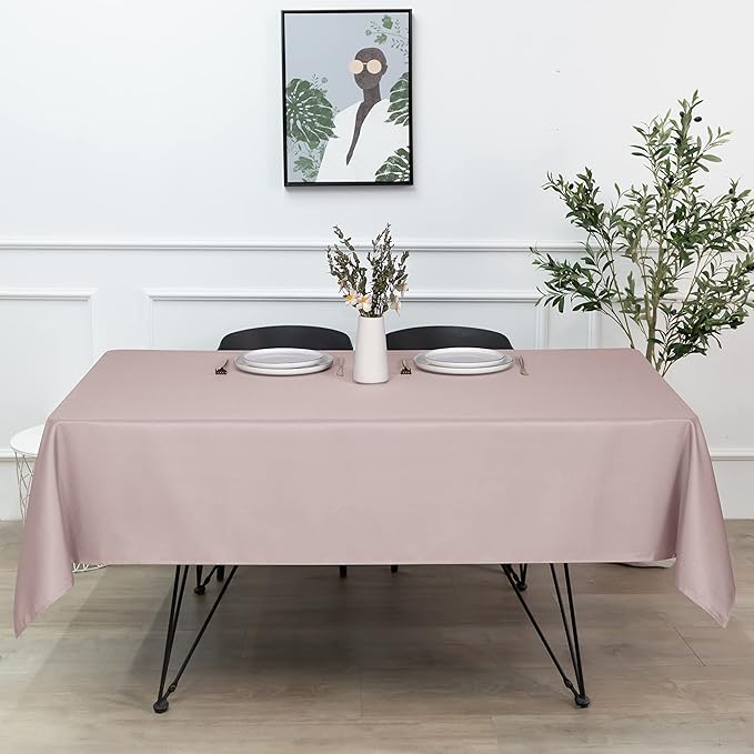 sancua Rectangle Tablecloth - 90 x 132 Inch - Stain and Wrinkle Resistant Washable Polyester Table Cloth, Decorative Fabric Table Cover for Dining Tables, Buffet Parties and Camping, Blush