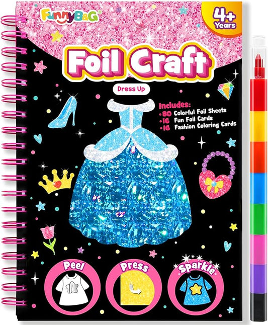 FUNNYB&G Foil Art Craft for Kids - Christmas Crafts Gift Party Favors Stocking Stuffers for Kids Fun Art Supplies Creative Birthday Gift Travel Toys for Girls Boys 4 5 6 7 8 9 Years Old (Dress Up)