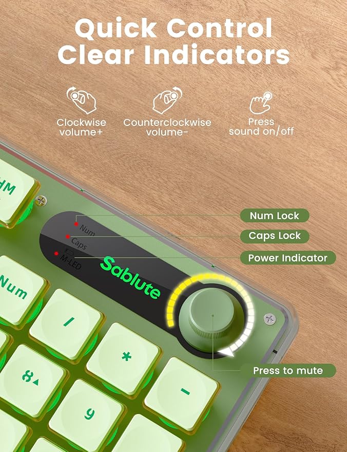 Wireless Keyboard and Mouse Combo - 9 Backlit Effects, Wrist Rest, Double-Shot Keycaps, Metal Panel, Long-Lasting Rechargeable, 2.4G Keyboard Mouse Set for Windows Mac PC Laptop – Sablute (Green)